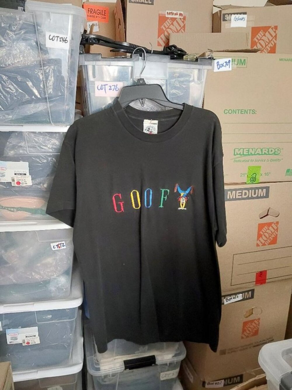 Vintage Disney Goofy Embroidered Line TShirt Black Size XL
